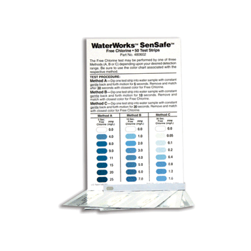 SenSafe™ Free Chlorine Water Test Strips. 0 - 25 ppm (mg/L)
